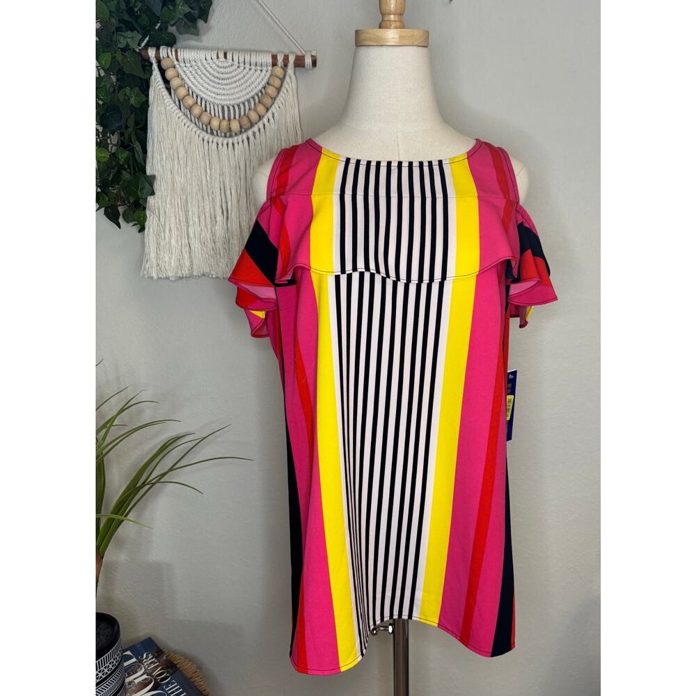 Nygard Stripe Cold Shoulder Top sz M